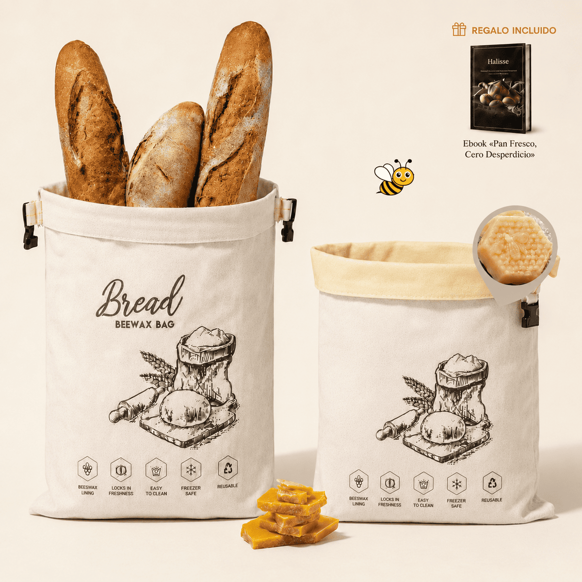 Halisse™ - Bolsa de Cera de Abeja para Pan Fresco