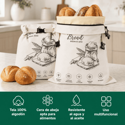 Halisse 100% Algodón - Bolsa de Cera de Abeja para Pan
