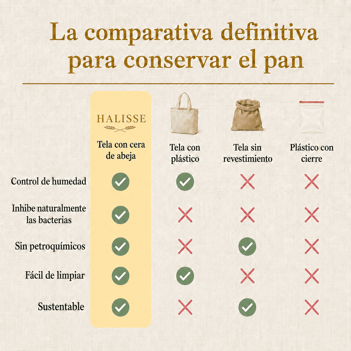 Halisse™ - Bolsa de Cera de Abeja para Pan Fresco